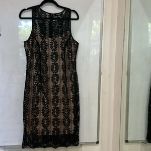 Sharagano Lace Sleeveless Black And Nude Dress Size 12